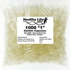 1000 EMPTY GELATIN CAPSULES SIZE 1 Kosher Halal Gel Caps Non GMO #1 Quality