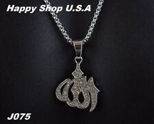 Allah Muslim Islamic Islam 925 Sterling Silver Men Women Pendant Charm CZ