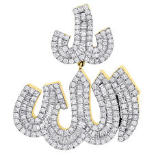 10K Yellow Gold Baguette Diamond Islamic Allah Pendant Invisible Charm 3.55 CT.