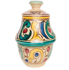 Vintage ceramic glazed moroccan cover jar w/ lid pottery