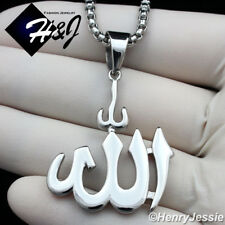 20"MEN Stainless Steel 3mm Silver Box Chain Necklace Muslim Allah Pendant*P107