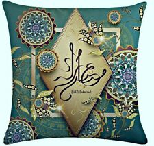 BLUE Eid Mubarak Pillow Covers Hijab.17 x 17 inch Decorative Linen Pillow Covers