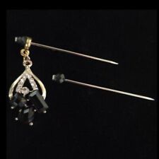 2 Hijab Pin Dangle Gold Tone Black Crystal Islam Eid Ramadan Muslim Jilbab Abaya