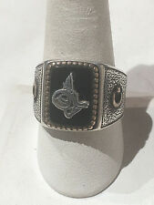 ISLAMIC TURKEY STERLING SILVER & BRASS ONYX SIGNET RING SIZE 12.25