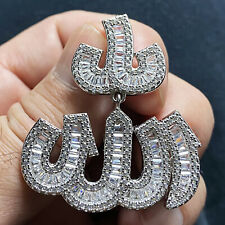 Allah Pendant Real Solid 925 Sterling Silver Iced Islam Muslim Hip Hop Charm 