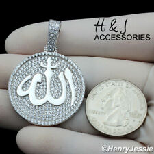MEN 925 STERLING SILVER ICY BLING SILVER MUSLIM ALLAH ROUND CHARM PENDANT*ASP306