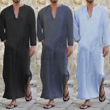 US STOCK Men's Muslim Clothing Long Sleeve Arab Ialamic Abaya Kaftan Long Robe