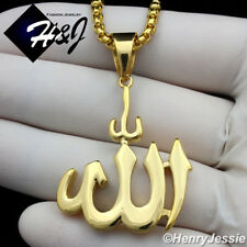 30"MEN Stainless Steel 3mm Gold Box Chain Necklace Muslim Allah Pendant*GP107