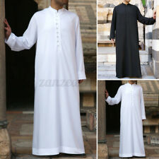 US STOCK Mens Long Sleeve Muslim Dishdash Arab Kaftan Islamic Jubba Thobe Robe