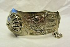 VTG Bracelet Camel Hamsa Hand Egypt w/ Dome Muslim Motif Silver Metal Hinged 