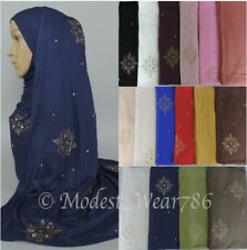 Premium Cotton Jersey Hijab Scarf Muslim Headcover Gold Rhinestones 170X70  cm