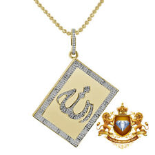 Real Genuine Diamond Holy Book Allah God Muslim Yellow Gold Pendent Charm +Chain