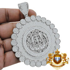 Jumbo 3.75'' White Gold Tone Simulated Diamond Allah Muslim Flower Pendent Charm