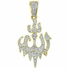 14K Yellow Gold Over Diamond Islamic Allah Arabic Pendant 1.50" Pave Charm 1/3CT