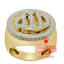 Mens Real Genuine Diamond Allah Gold Muslim Ring 10K Yellow Gold Finish Band