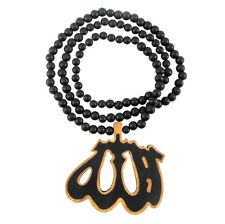 WOODEN ALLAH ISLAM MUSLIM PENDANT PIECE 36" CHAIN BEAD NECKLACE GOOD WOOD STYLE