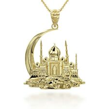 10K Solid Gold Islamic Crescent Moon Hilal Ibn Ali Mosque Pendant Necklace 