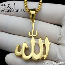 18-36"MEN Stainless Steel 3mm Gold Box Chain Simple Muslim Allah Pendant*AGP107