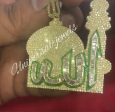 Islamic gift Men's 4.58ct Sim Diamond Allah Religious Enamel Pendant- Free Stud 