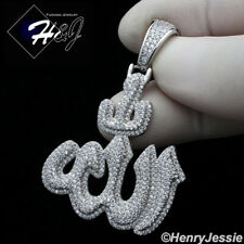 MEN 925 STERLING SILVER ICY BLING DIAMOND 3D MUSLIM ALLAH CHARM PENDANT*SP288