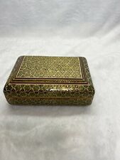 Persian Islamic Micro Mosaic Marquetry Inlaid Wood Khatam Trinket Box 5.5” X4”