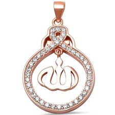 Sterling Silver Muslim Islam Allah Crystals CZ Pendant Necklace with 22” Chain