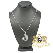 Sterling Silver Allah Muslim Arabic Pendent Simulated Diamond Mini Charm +Chain 