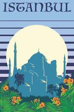 Istanbul Hagia Sophia Blue Retro Travel Mural Poster 36x54 inch