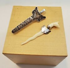 Vtg Islamic Muslim Sterling Silver Sword And Scabbard Pendant Charm Faux Ivory