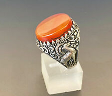 Handcrafted Islamic Silver Yemen agate aqeeq aqiq men Ring