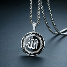 Men Religious Allah Pendant Necklaces Silver Stainless Steel Islamic Jewelry