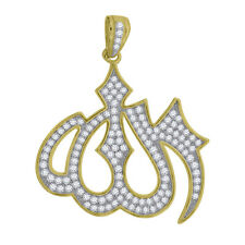 925 Sterling Silver Yellow-tone Cubic Zirconia CZ Mens Islamic Allah Religious P