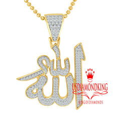 Real Yellow Gold Sterling Silver Lab Diamond Allah Muslim Pendent Charm + Chain