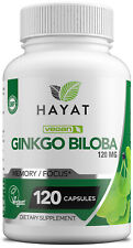 Hayat Vitamins Vegan Natural Ginkgo Biloba 120 MG, Certified Halal, 120 Capsules