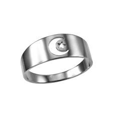 10K White Gold Islamic Crescent Moon Ring Band