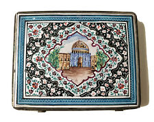 Antique Persian Arab Islamic Enamel Cigarette Case Mina? Mosque Scene