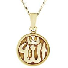 Round Allah Symbol - Islamic God  Pendant Necklace 14K Yellow Gold Over Silver