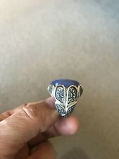 CUSTOM HANDMADE ENGRAVED MEN'S SILVER RING WITH SAMAVI DIAMOND CUT YEMANI AQEEQ 