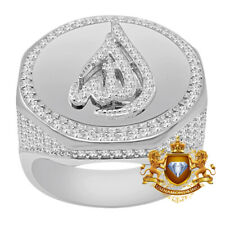 10K White Gold On Genuine Silver Allah God Muslim Islamic Arabic Mens Ring Band