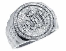 Men's 14K White Gold Over Islamic Allah Diamonds Pinky Presidential Ring 4.00 Ct