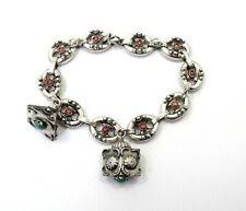 Antique Italian Islamic Turkish Mediterranean Coral 800 Silver Charm Bracelet