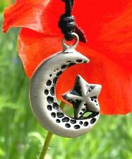Crescent Star Moon Islam Muslim Silver Color Pewter Charm Necklace Pendant 