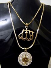 Hip Hop  Jewelry Lucky 7 Compass Crystal Allah Muslim Pendant Necklace Gold