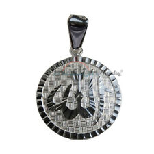 Round St. Silver Diamond-cut Design Allah Pendant for Necklace Muslim Jewelry