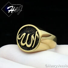 MEN Stainless Steel Black/Gold Muslim Allah Round Ring Size 8-13*GR130