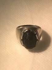 Vintage Sterling Silver Ring Natural Agate Stone And Carving On Ston Ali’s 