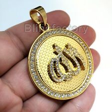 HIP HOP ICED STAINLESS STEEL GOLD PLATED BLING MUSLIM ALLAH PENDANT