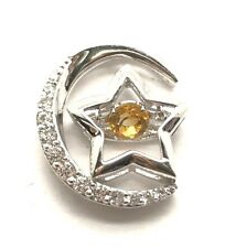 Sterling 925 Spinning Round Yellow Citrine / CZ Moon Star Muslim Symbol Pendant