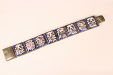 Vtg Persian Silver Islamic Art Jewelry Hand Enamel Panel Storybook Sz 7 Bracelet