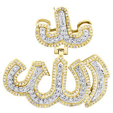 10K Yellow Gold Round Diamond Islamic Arabic Allah Pendant 1.40" Charm 0.70 CT.